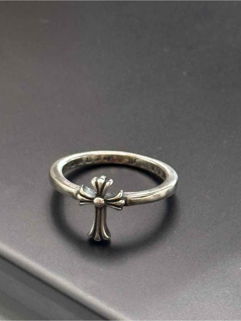 Chrome heart bubble gum cross ring